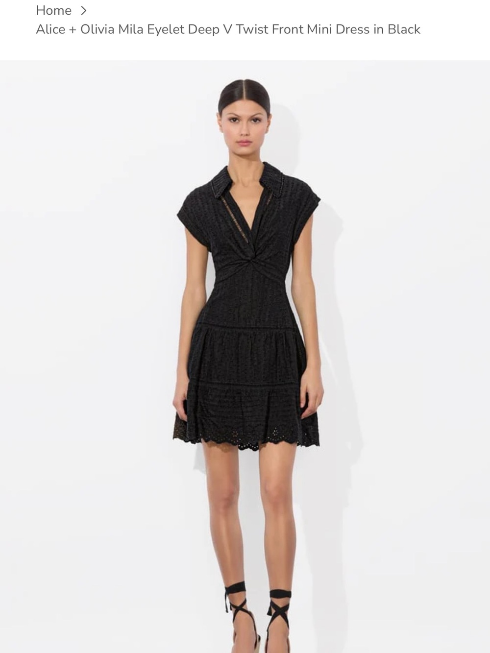 Alice + Olivia Black Eyelet Twist-Front Mini Dress